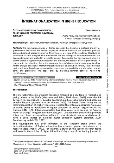 (PDF) Systematizing internationalization policy in higher education