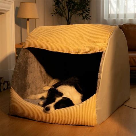 Flannel Semi Enclosed Large Dog Tent Bed Cozy And Detachable