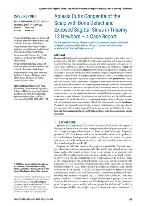 Pdf Aplasia Cutis Congenita Of The Scalp With Bone Defect And Exposed