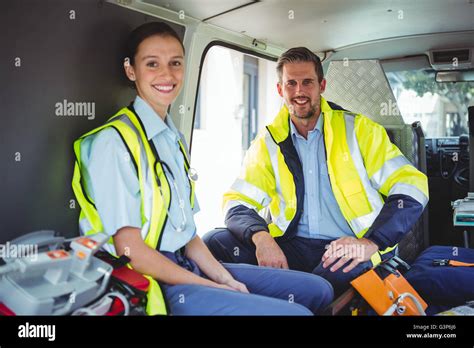 Portrait Of Ambulance Crew In The Ambulance Car Stock Photo Alamy