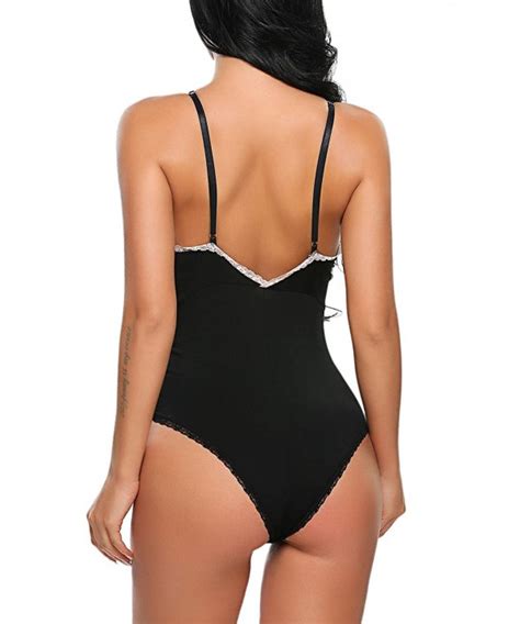 Sexy Lingerie For Women Lace Teddy Romper One Piece Sleepwear Bodysuit Black Cg E W