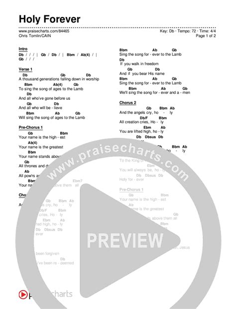 Holy Forever Chords Pdf Chris Tomlin Cain Praisecharts