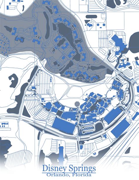 Colored Map of Disney Springs Orlando and all its Roads | Etsy