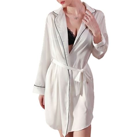 Wyongtao Women S Satin Robe Valentines Lingerie For Women Kimono Bathrobe Short Ruffle Belted