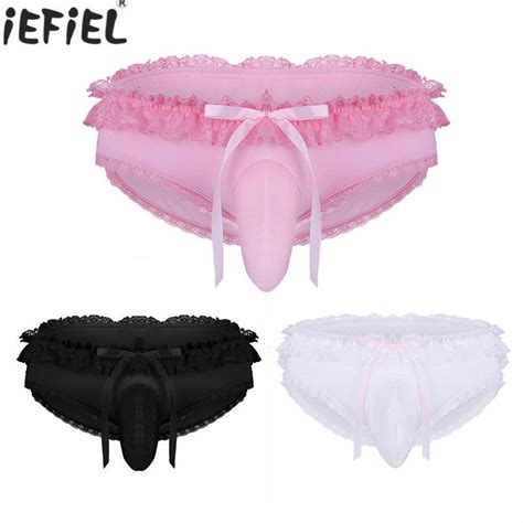 Mens Encajes Lencer A Bolsa De Poca Altura Cross Dress Escritos Bikini Ropa Interior De Sissy