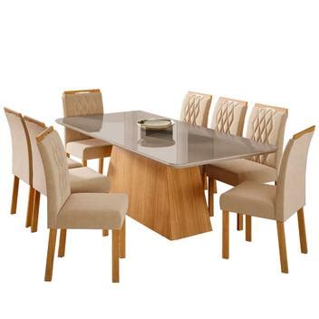 Mesa Sala De Jantar Helena 210x100cm 8 Cadeiras Juliana Wood Cimol Madeira Off White Nude