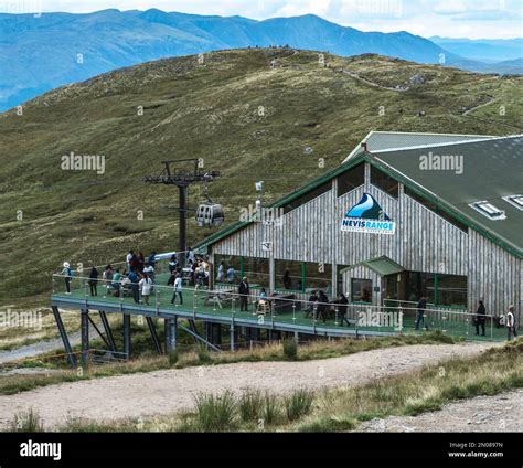 Viewing platform next to mountain gondola station of the Nevis Range resort on Aonach Mor ...