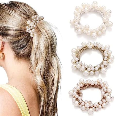 Amazon Fashey Pearl Hair Ties Elastic Hair Scrunchies White Bead