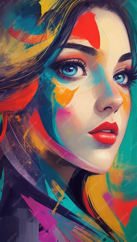 Premium Ai Image Portrait Painting Of A Beautiful Woman Abstract Illustration Of A Beautiful