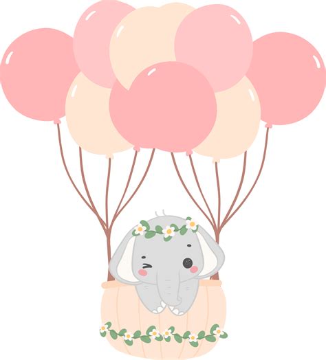 Baby Shower Elephant Cute Elephant With Hot Air Balloon Png