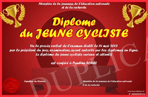 Diplome Du JEUNE CYCLISTE