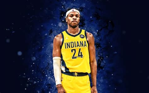 Herunterladen Kumpel Hield 4k Blaue Neonlichter Indiana Pacers Nba