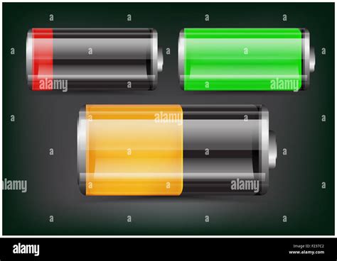 Vector Set Of Transparent Battery Illustration Green Orange And Red