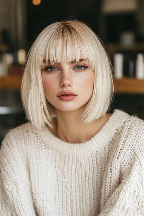 BEST INVERTED BOB HAIRCUTS FOR WOMEN In Platinum Blonde Hair Short Platinum Blonde