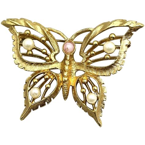 Vintage Butterfly Gold Tone Brooch Pin - Ruby Lane