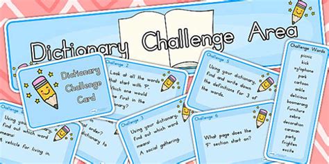 Dictionary Challenge Area Pack Stick And Ball Teacher Made