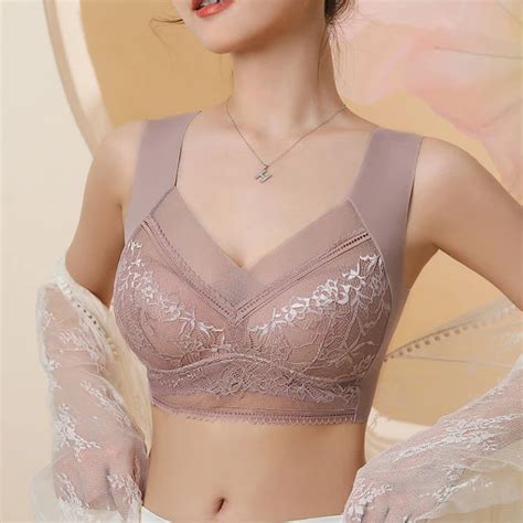 Large Size Lace Lingerie For Women One Piece Fixed Cup Top Beautiful Back Anti Glare Unwired