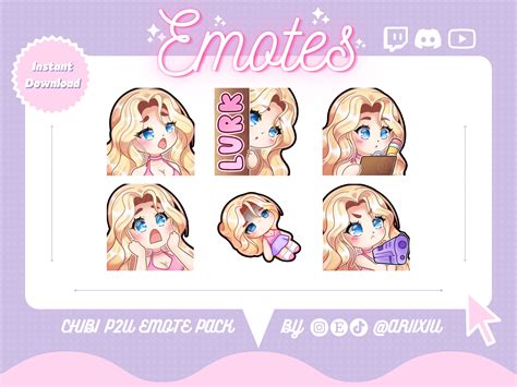 Chibi Girl Cute Twitch Discord Emote Starter Pack Pt Streaming Gamer Anime Streamer Blonde
