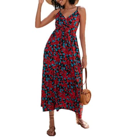 Robe De Plage Longue Femme Imprim Floral D Contract Col V Sans Manche