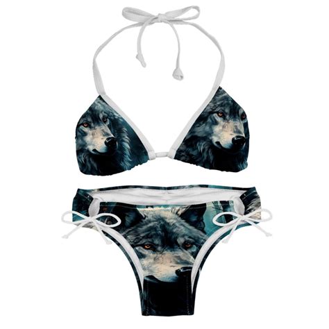 Wolf Swim Wear Bikini Set With Detachable Sponge Adjustable Strap