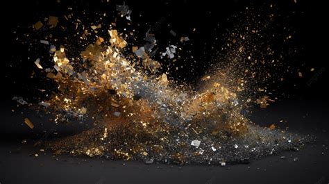 Mixed Glitter Dust Particle In Gold And Silver D Render Background