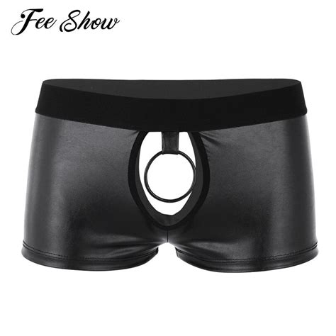 Jual Import Gay Men Lingerie Stretchy Boxer Shorts Sissy Panties Faux Leather Jockstrap Low Rise