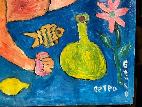 Nude Woman Sunbathing On The Beach Oil Painting On Canvas Ukrainian Naive Avant Garde Home