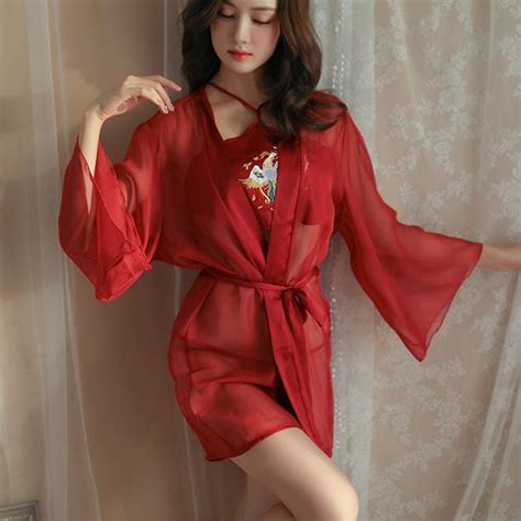 Jual Set Lingerie Sexy Costum Chinese Hangfu Kimono Satin Transparant 1314 Shopee Indonesia