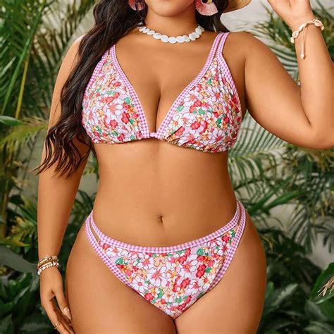 Hhh New Floral Triangle Cup Hot Spring Plus Size Swimsuit Women S Lace Up Triangle Beach