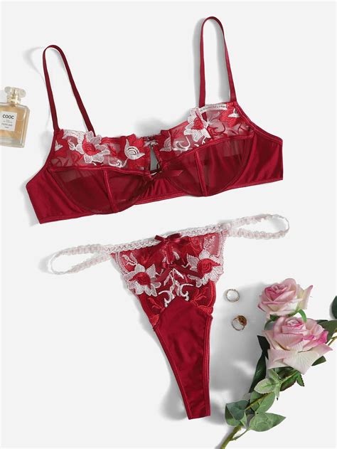 Floral Embroidery Mesh Underwire Thong Lingerie Set Artofit