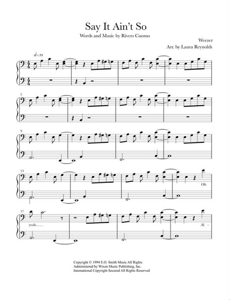 Say It Aint So Weezer Late Beginner And Early Intermediate Piano