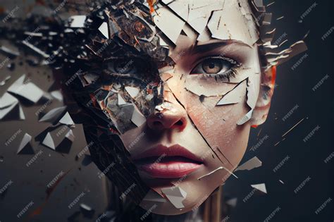 Premium AI Image | Closeup of broken mind filled with shattered ...