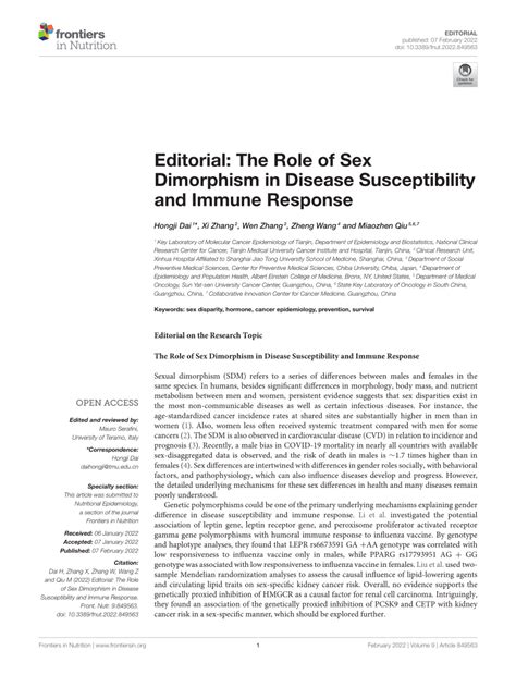 PDF Editorial The Role Of Sex Dimorphism In Disease Susceptibility