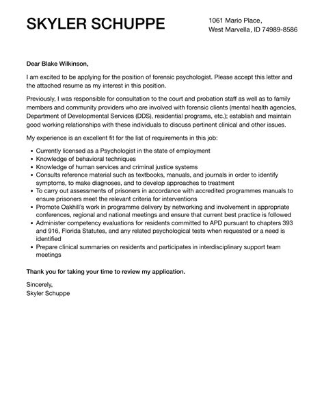 Forensic Psychologist Cover Letter Velvet Jobs