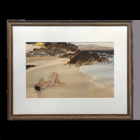 Vintage Seascape Print With Nude Woman On Beach William Russell Flint