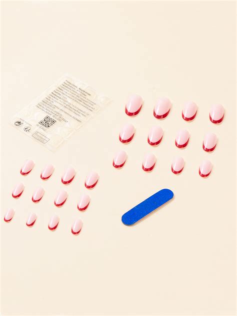 Press On Nails In Nude Shade With Red French Tips Rainboo Beauty