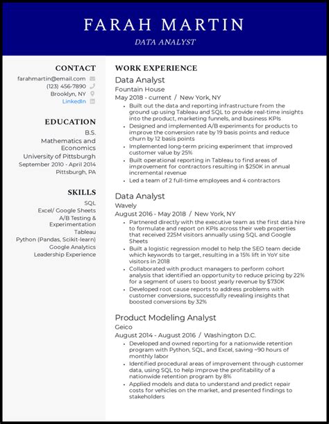 Data Analyst Resume Example Writing Tips Resumekraft Bank Home