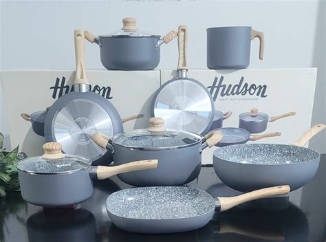 Set Hudson Ceramica Granito Bateria Cacerola Olla Cm Bifera Cm