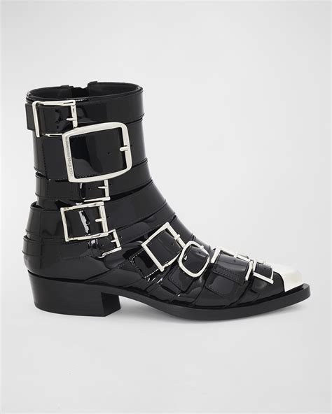 Alexander Mcqueen Punk Patent Multi Buckle Ankle Booties Neiman Marcus