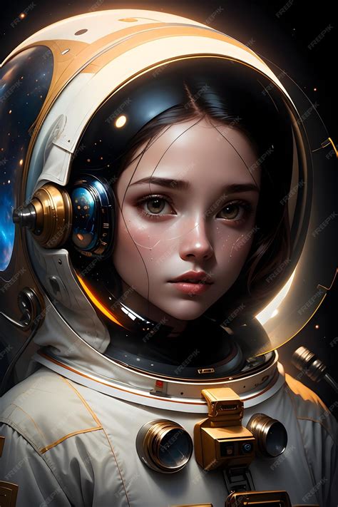 Девушка-космонавт в скафандре на фоне космического пространства ...
