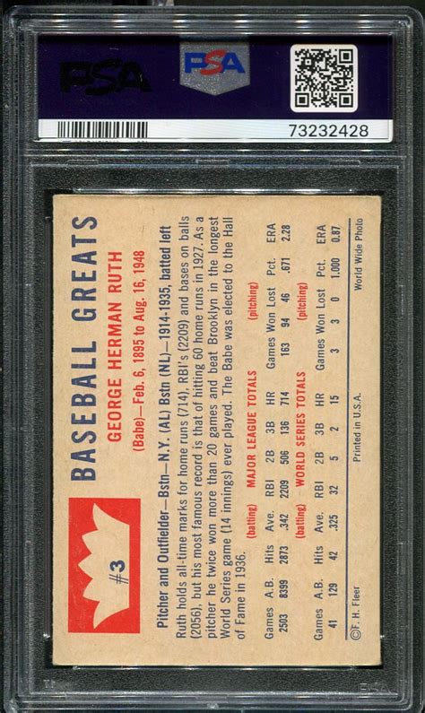 Fleer Babe Ruth Psa Hof All Star Cards Inc