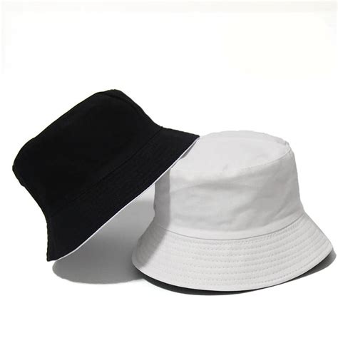 Black Solid Dots Bucket Hat Two Side Wear Unisex Simple Bob Caps Hip