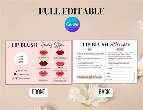 Diy Lip Blush Aftercare Template Pmu Aftercare Card Design Etsy