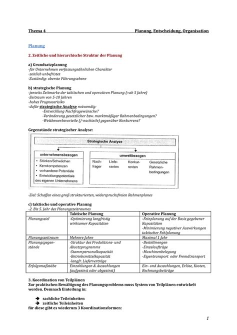 Thema 4 Planung Entscheidung Organisation Thema 4 Planung