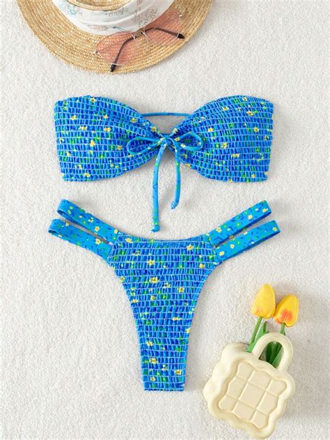 Shein Swim Mod Kobiety Wz R W Kwiaty Zestaw Bikini Dla Wakacje Str J