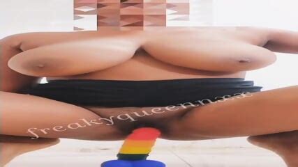 Blurred Face Riding Rainbow Dildo
