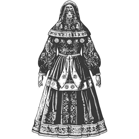 Ornate Traditional Russian Sarafan Dress With Headpiece Premium Ai