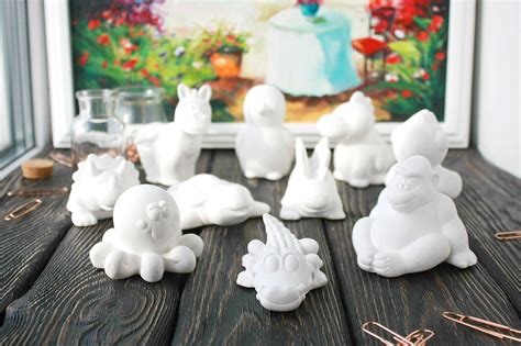 Ceramic Bisque 10 Piece Unpainted Animal Figurines Bisque Etsy