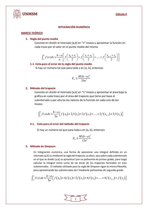 Pr Ctica N C Lculo Ii Integraci N Num Rica Integracin Num Marco