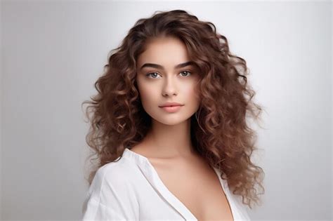 Premium Photo Photo Beautiful Brunette Woman With Curly Hair And Smooth Skin